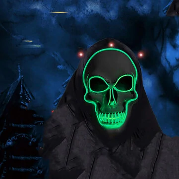 Halloweenová maska ​​s lebkou a LED osvětlením, cosplay kostým a rekvizity