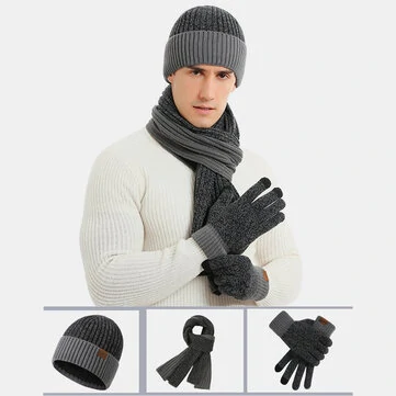3PCS Unisex Strikket Hat Tørklæde Handsker Sæt Tyk Varmt Tørklæde Handsker Farve Matchende Beanie Hat