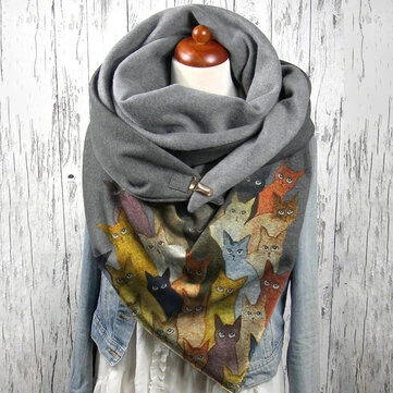 Kvinder Farverige Søde Tegneseriekattemønster Blødt Personlighedsbeskyttelse Hold Varmt Tørklæde