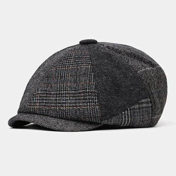 Collrown Mænd Uld Stribet Trekantet Geometrisk Mønster Vintage Britisk Stil Newsboy Hat Octagonal Cap Baskerhue