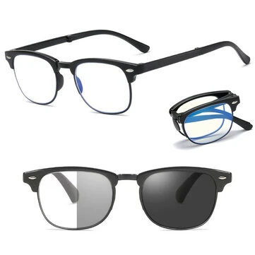 Foldbare fotochromiske solbriller lette bærbare indendørs udendørs dobbeltbrug UV anti-blåt lys briller