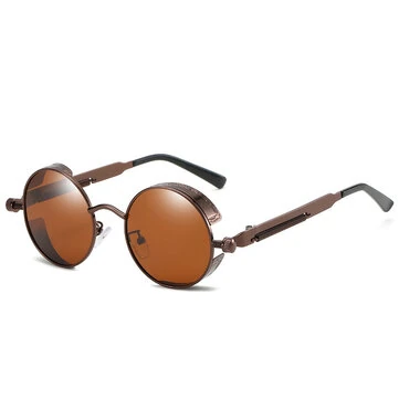 Herre polariserede solbriller runde gotiske steampunk solbriller mænd vintage metal klare linser briller fjeder hængsel oculos UV400 lunette