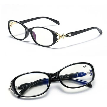 Mode Anti-blålys HD-læsebriller med zircon-sæt for presbyopi,let TR-ramme,skridsikre templer
