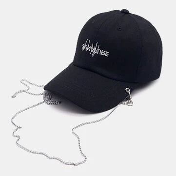 Unisex bomuldsolid farve bogstav mønster broderi lang kæde dekoration personlighed All-match Baseballkasket