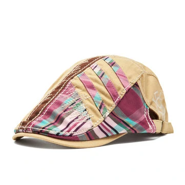 Menico Herre Bomuld Udendørs Spliced Rute Panel Skygge Vintage Hat Beret Flad Cap