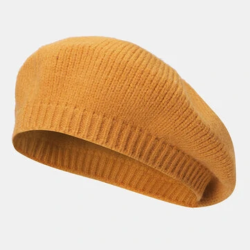 Kvinder Uld Solide Farve Vinter Varmstrikket Hat Britisk Retro Kuppel Elastisk Solskærm Beret Hat Maler Hat