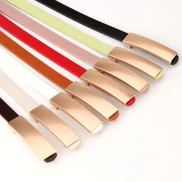 Nyt Kvinders Glidende Spænde Bælte Legering Mat Mode Vild Kjole Pu Tyndt Bælte Nyt Bølge