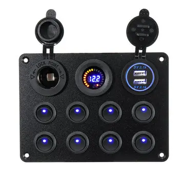 8 Gang Kontaktpanel 12V-24V Skifter ON OFF USB Spænding Interiørkontrol Bil Båd Marine LED Rocker Bryder