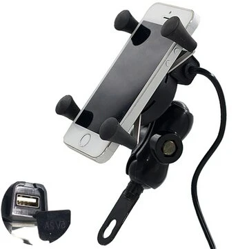 12V-30V 3.5-6 tommer Motorcykel Telefon GPS Holder X-Style USB Oplader Strømudtag