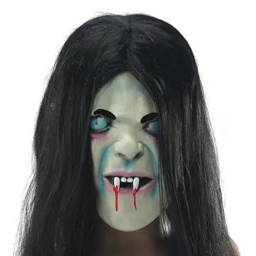 Latex Uhyggelig Halloween Fuldt Ansigt Maske Med Langt Hår - SADAKO Hallowmas Spøgelse