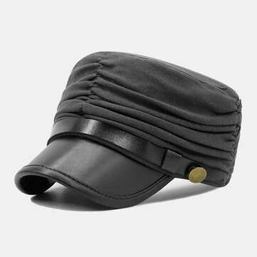 Mænd Flad Top Hat Bælte Knapsmykker Deko Pleated Design Justerbar Kadet Militær Hat Militær Hat
