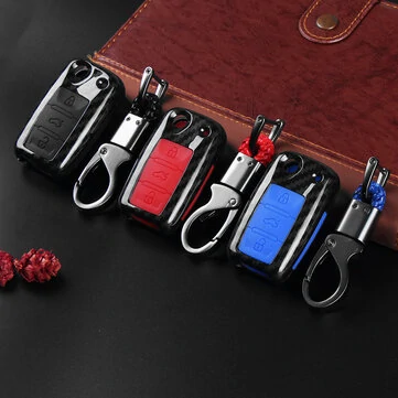 Carbonmønster Bil Fjernbetjening Nøglekapsel til VW Passat Golf MK6 Jetta Skoda Octavia Seat