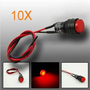10stk 10mm Universal LED-indikator Dash Panel Advarselslampe