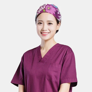 Cartoon Print Floral Elegance Tie-back Surgery Caps Scrub Hat