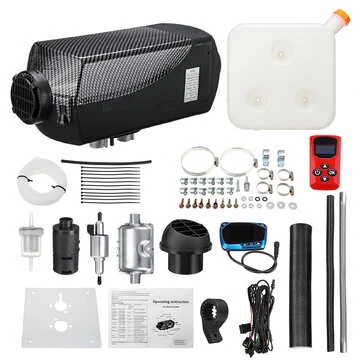 8KW 12V Bil Diesel Luft Parkeringsvarmer Sort Carbon Fiber Farve med Blå LCD Termostat Fjernbetjening Lyddæmper til Lastbil Båd Trailer
