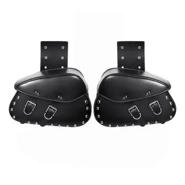 Par Motorcykel PU Læder Side Sadeltaske Bagage Sadel Taske Sort Til Harley