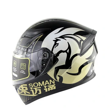 Soman Motorcykel Integralhjelm Cykling Dobbelt Linse Kinesisk Stil Åndbar