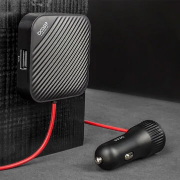 BCASE 36W SHARE-4-Port Personbiloplader Hurtigopladning med 2 USB-porte 1,5M Kabel