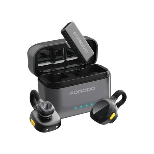 Porodo MOVO Lavalier Microphone, Instant Wireless Setup Microphone, Auto Pairing, Both USB-C & Wireless Connection, Crystal Clear Audio for Recording Videos, Podcasts, Live Streams - Black