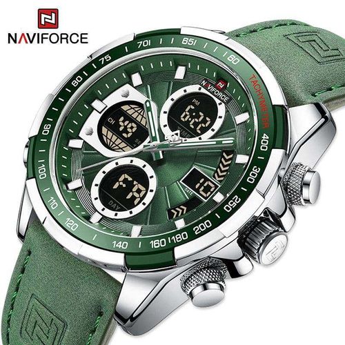 Naviforce LED Dual Display Waterproof Men's Watch - Green,Silver