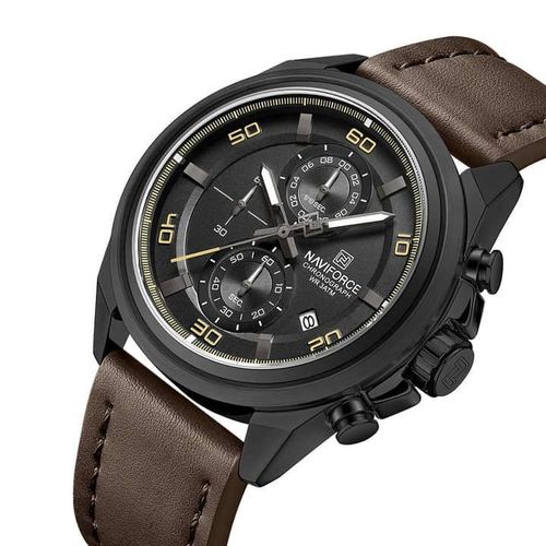 Naviforce Analog Leather Strapped Men's Trendy Watch - Brown