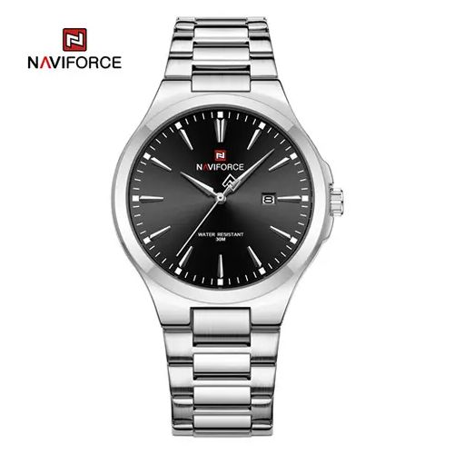 Naviforce Stainless Steel Waterproof Analog And Dated Men's Watch - Silver, Black