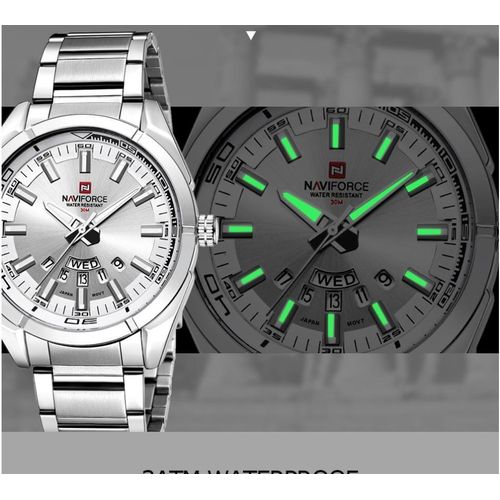Naviforce Waterproof Stainless Steel Luxury Watch - Silver