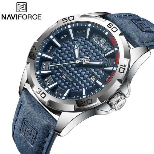 Naviforce Analog Trend Men's Office and Casual Designer Watch - Blue, Silver