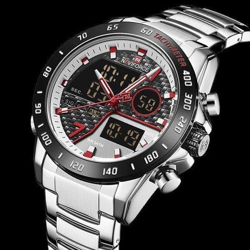 Naviforce Stainless Analog And Digital Watch For Men - Silver