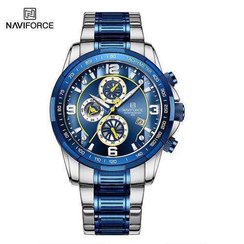 Naviforce Chronograph Waterproof Stainless Dated Men's Watch -Blue, Silver