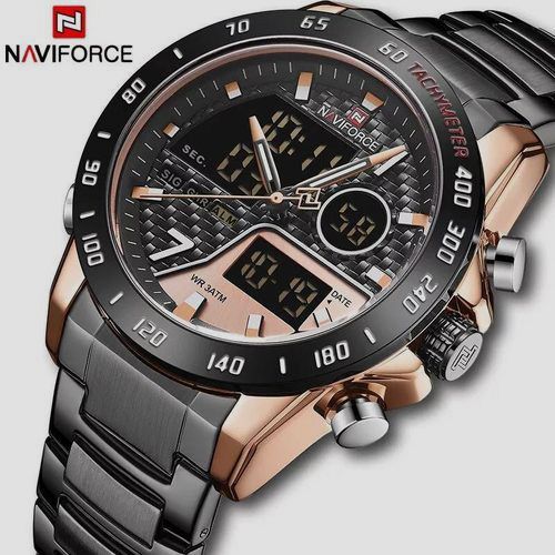 Naviforce Luxury Waterproof Digital And Analog Watch - Black