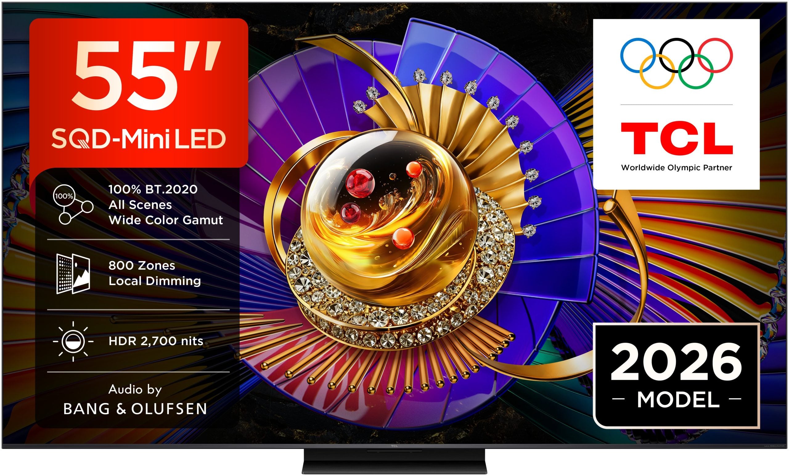 TCL 55 Inch SQD-MiniLED QLED UHD 4K Smart Google TV, 55C7L (2026 Model), Dolby Vision, Dolby Atmos, Ultra Slim Design, High HDR 2700 Nits, ONKYO 2.2 Hi-Fi System, Audio by Bang & Olufsen, 144Hz Refres