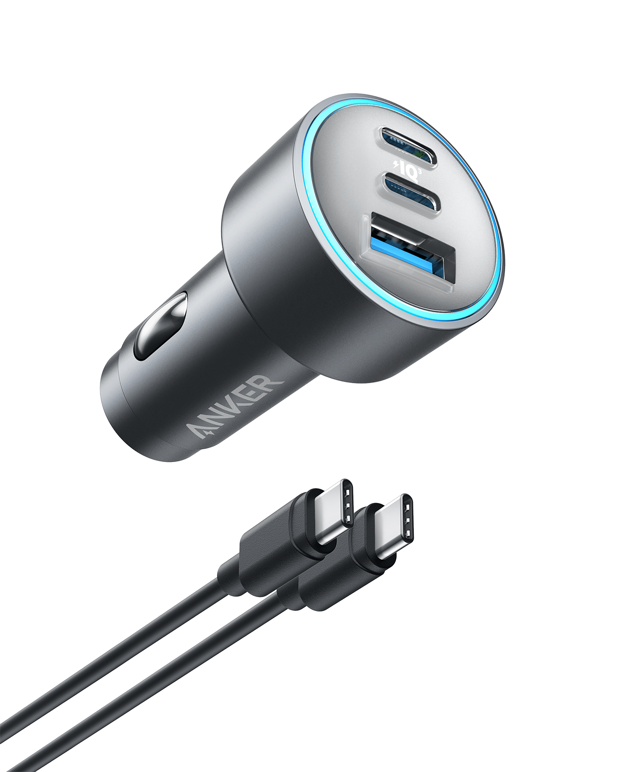 Anker 335 Car Charger 67W, With 2 Usb Type C PD Ports Car Charger, And 1 USB-A Port, Black